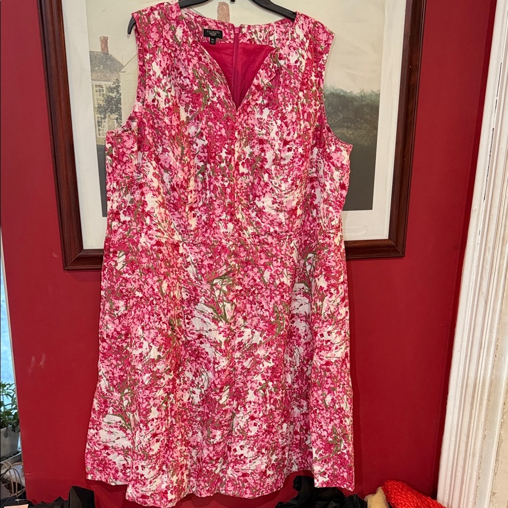 Talbots Vibrant Pink and White floral 100% linen dress size 22W